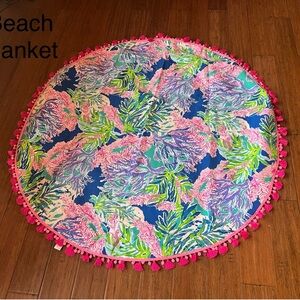 Lilly Pulitzer Vibrant Pink and Blue Round Beach Blanket